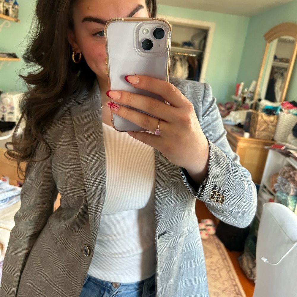 tommy hilfiger grey plaid blazer